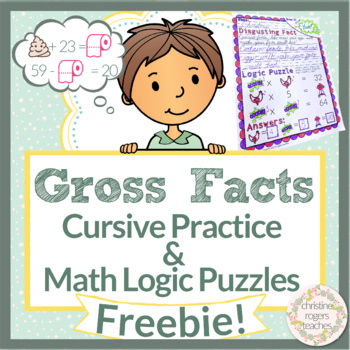 Preview of FREE Cursive Handwriting, Gross Facts and Math Logic Puzzles Sample