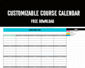 Preview of FREE: Customizable Course Calendar
