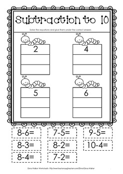 cut and paste subtraction to 10 subtraction to ten worksheets free