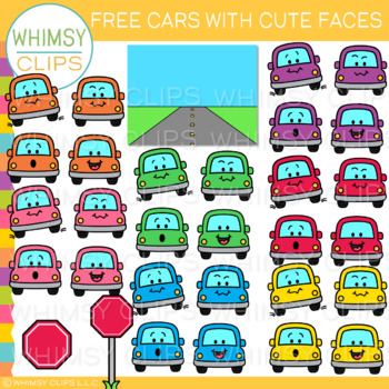 Preview of FREE Cute Traffic Cars with Faces Clip Art
