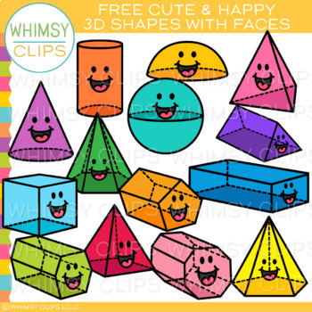 Preview of FREE Cute and Happy Face 3D Shapes for School and Math Clip Art