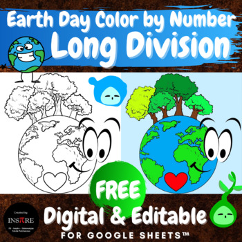 Preview of FREE DIGITAL Color by number - Earth Day Math activity - Long Division EDITABLE