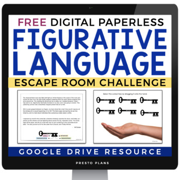 Preview of Free Figurative Language Escape Room Challenge Digital Literary Devices Activity