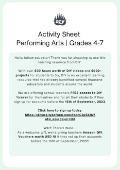 Preview of FREE DIY.org Activity Sheet | Performing Arts | Grades 4-7