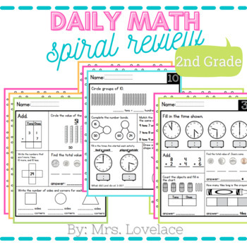 Preview of FREE Daily Grade Math Spiral Review 2nd Grade