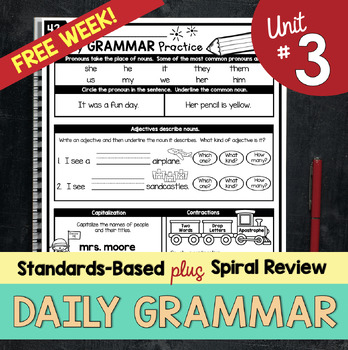 Preview of FREE Daily Grammar Worksheets First Grade Second DIGITAL Contractions Pronouns