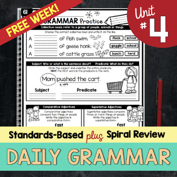 Preview of FREE Daily Grammar Worksheets for first grade second grade Nouns Verbs Subject