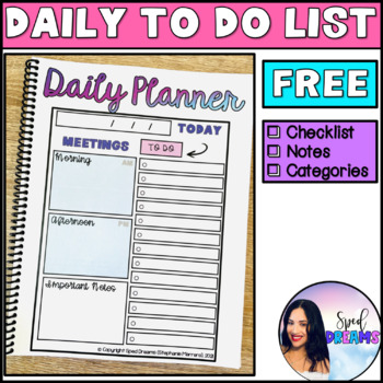 Preview of FREE Daily To Do List Teacher Organization Template Color Black and White