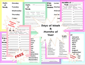 Preview of FREE Days of Week/Months of Year in SPANISH & ENGLISH