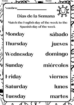 Preview of FREE - Days of the Week in Spanish Worksheet