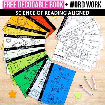 Preview of FREE Decodable Readers Passages Books with Word Work Centers Sentences Words