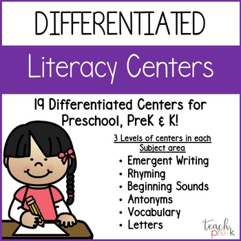 Preview of FREE Differentiated Literacy Centers for Preschool, PreK, K & Homeschool