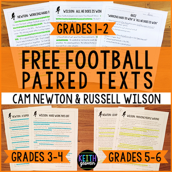 Preview of FREE Differentiated Paired Texts: Cam Newton and Russell Wilson (Grades 1-6)