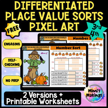 Preview of FREE Differentiated Place Value Sort Pixel Art Activity - Comparing Numbers