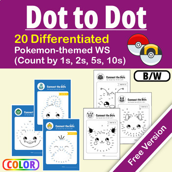 Preview of FREE Differentiated Pokemon Dot to Dot WS Skip Counting by 1 2 5 10 (within 1000