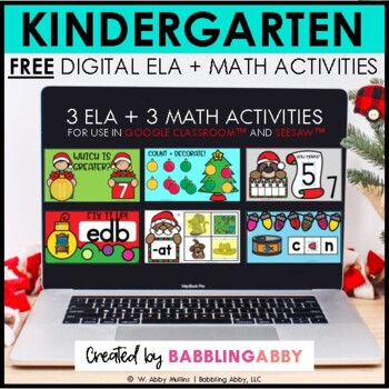 Preview of FREE Digital Activities for Kindergarten ELA + Math Google Slides™ Seesaw™