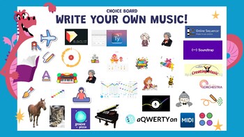 Preview of Digital Choice Board- Write Your Own Music Websites/Apps Compiled list- 36 Links