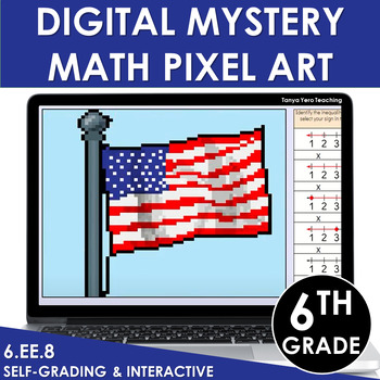 Preview of FREE Digital Math Pixel Art Mystery Picture 6th Grade 6.EE.8 Inequalities