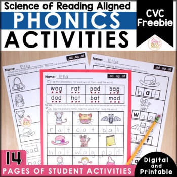 Preview of FREE Phonics Activities CVC - Printable & Digital - Science of Reading