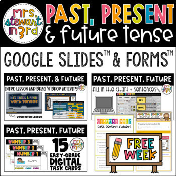 Preview of FREE Digital + Print Past, Present, Future Verb Tense Grammar Bundle | Google™