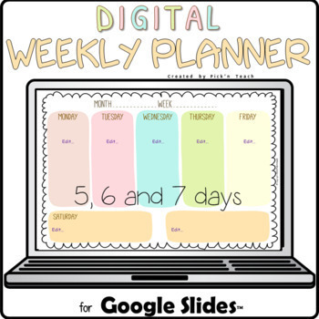 Preview of FREE Digital WEEKLY planners for Google Slides™ EDITABLE homework tracker Pastel