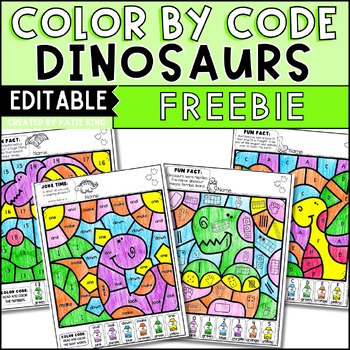 Preview of FREE Editable Dinosaur Color by Code Morning Work Activities