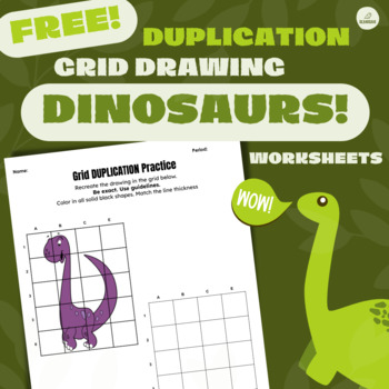Preview of FREE Dinosaur Grid Drawing | Art Worksheets | Duplicate Images | Sub Friendly