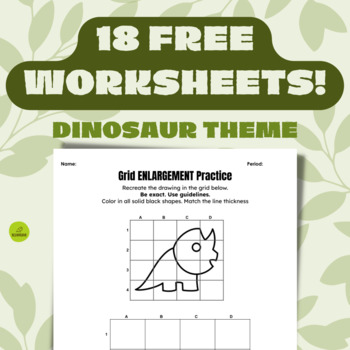 FREE Dinosaur Grid Drawing | Enlarge Images | Art Worksheets | Print & Go!