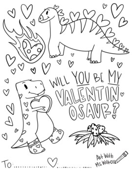FREE Dinosaur Valentine Coloring Page by Rachael Wilken TPT