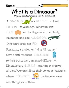Preview of FREE Dinosaur Worksheet Pack for PreK/Kindergarten/1st Grade (8 Pages)