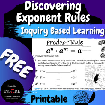 Preview of FREE Discovering Exponent Rules Laws of Exponents Inquiry Project - Product Rule