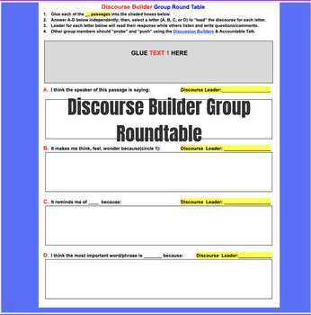 Preview of FREE Discussion Builder Close Reading Handout