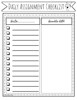 FREE Distance Learning Daily Assignment Checklist with Creative Doodle Box