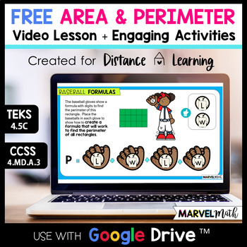 Preview of FREE Distance Learning Google Classroom 4th Grade Perimeter and Area Lesson