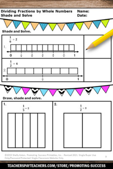 free dividing fractions by whole numbers worksheets 5th grade math digital