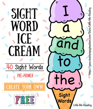 Preview of FREE Dolch Sight Word Ice Cream Review Record Cutout Activity (Pre-Primer)