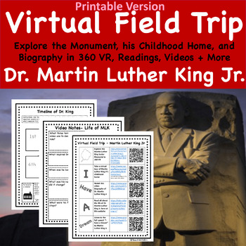 Preview of Dr Martin Luther King Jr Monument Virtual Field Trip Activities for MLK Day