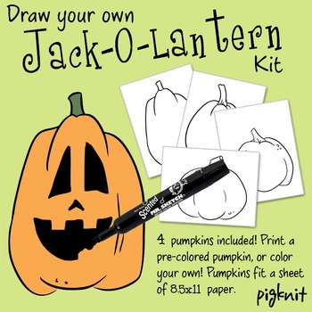 Preview of Draw Your Own Jack O Lantern Kit Halloween Pumpkin Printable Coloring Page