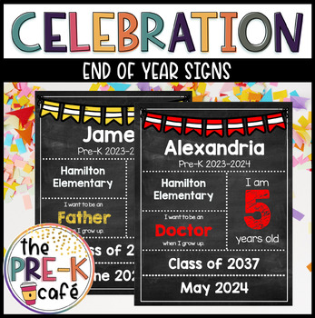 Preview of FREE EDITABLE End of Year Signs for Pre-K for 2024 | Graduation | Class of 2037