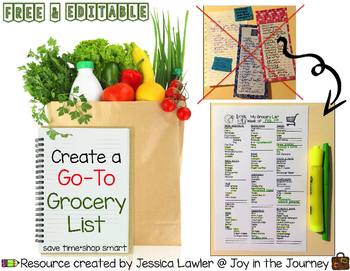 Preview of FREE & EDITABLE Grocery List for Busy Teachers