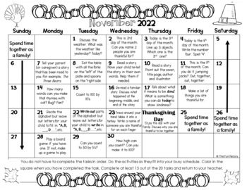 FREE EDITABLE Homework Calendar | PreK and Kindergarten Homework | November
