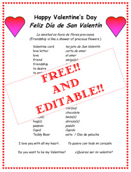 Free Editable List Of Valentine S Day Phrases In Spanish By Spanishspot