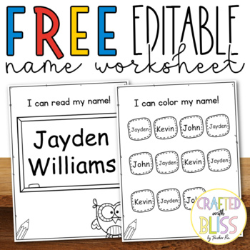 Preview of FREE EDITABLE Name Practice Worksheet Morning Work