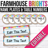 FREE EDITABLE Table Signs and Editable Name Tags Farmhouse Classroom Decor