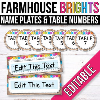 Preview of FREE EDITABLE Table Signs and Editable Name Tags Farmhouse Classroom Decor