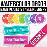FREE EDITABLE Table Signs and Name Tags watercolor Classroom Decor