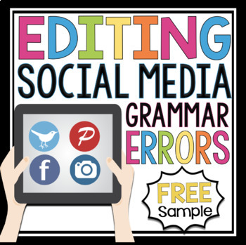 Preview of Free Grammar Activity Sample - Bell Ringers & Task Cards - Editing Social Media