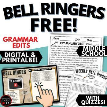 Preview of FREE ELA January Morning Work Language Arts Bell Ringers Grammar Activities