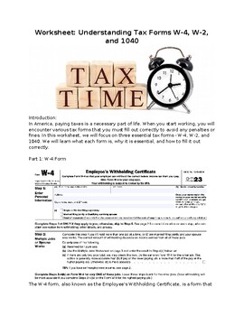 Preview of FREE!  How to do Taxes: Understanding Tax Forms W-4, W-2 and 1040 with KEY