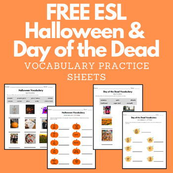 Preview of FREE ESL Halloween & Day of the Dead Vocabulary Practice Sheets